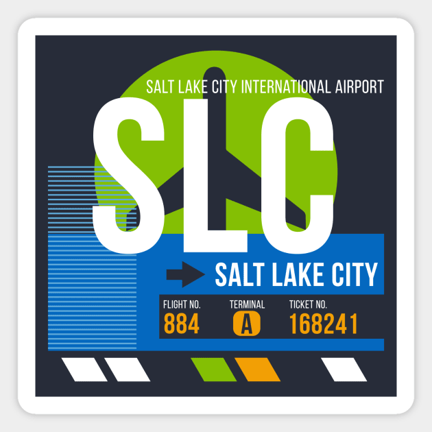 Salt Lake City (SLC) Airport // Retro Sunset Baggage Tag Magnet by Now Boarding